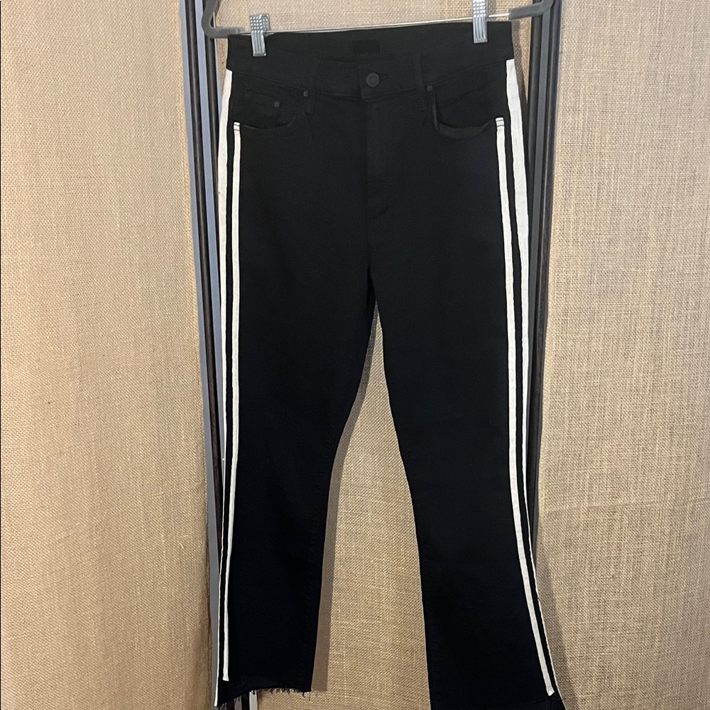 MOTHER Black Straight Leg Jeans with White Accents